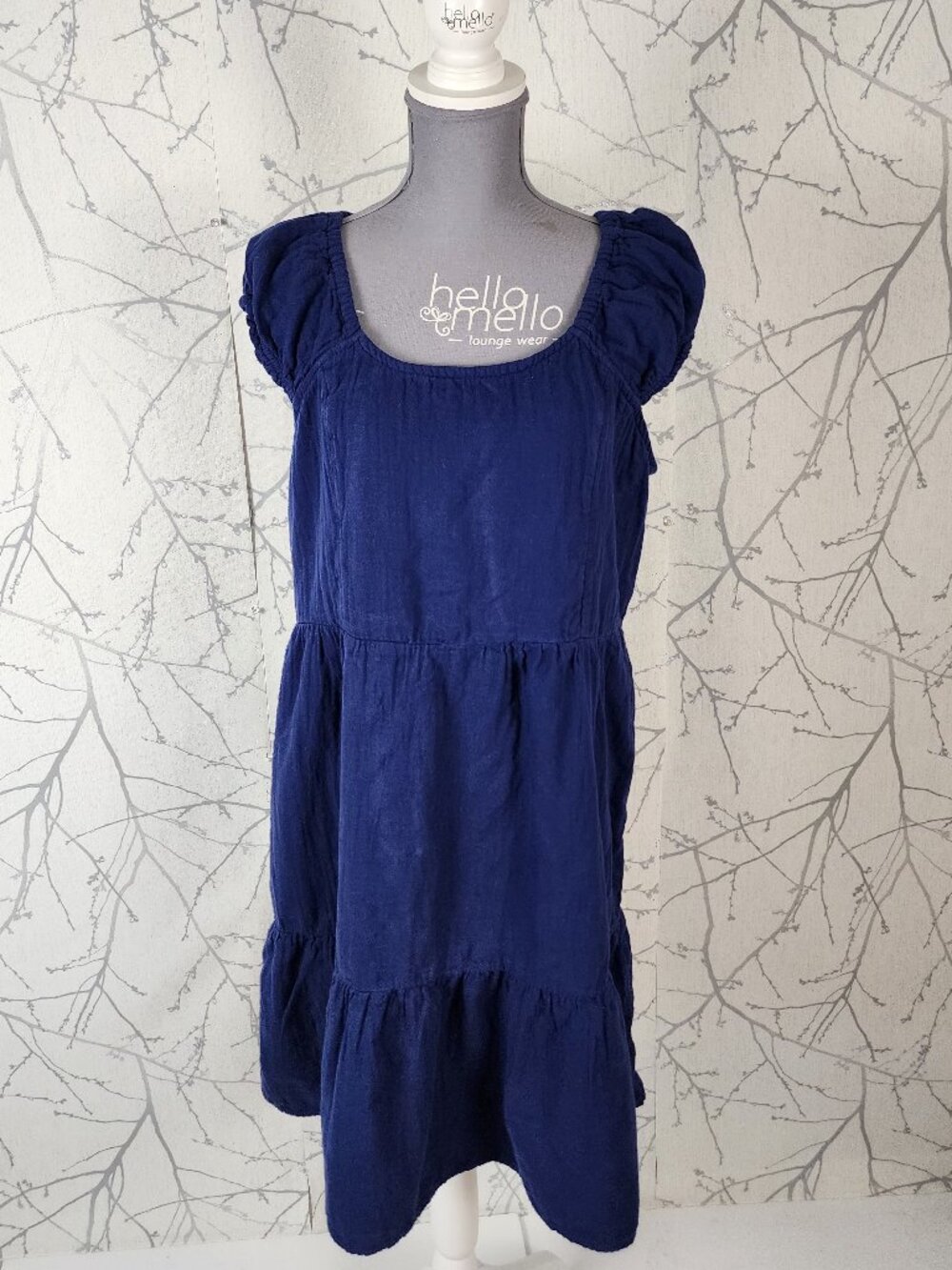 my Style Midnight Blue Cotton Gauze Smocked Tiered Midi Dress